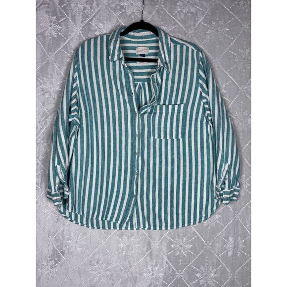 Universal Thread XXL Linen Blend Striped Button Down Shirt Green White Relaxed - Picture 5 of 10